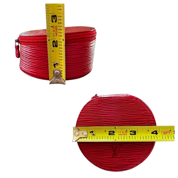 Authentic Louis Vuitton Red Epi Leather & Suede Round Jewelry Vanity Travel Case - Picture 14 of 15